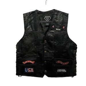 Buffalo Leather Vest Men Size L American Eagle Patches Born Wild Loud Pipes USA